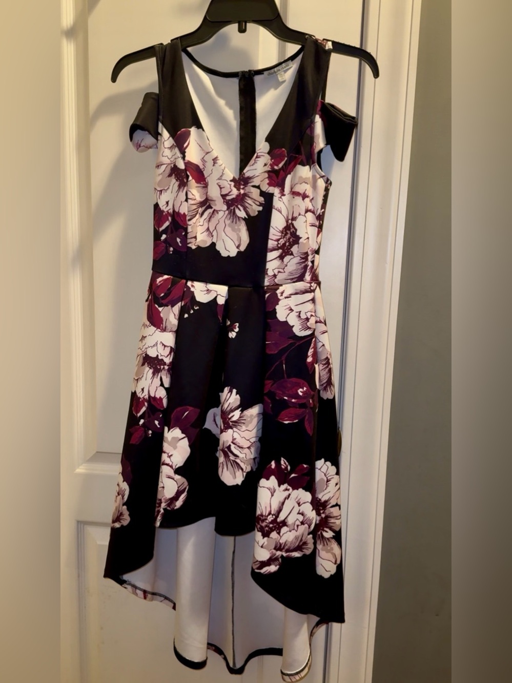 Charlotte Russe Black Floral Fit-and-Flare Dress with White and Purple Flowers